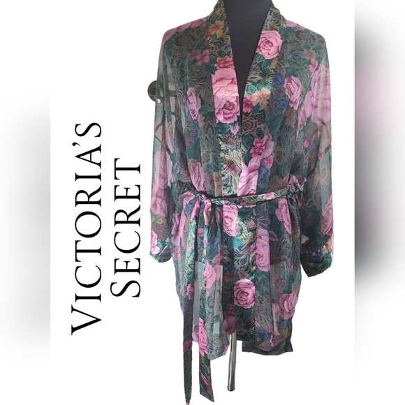 VICTORIA'S SECRET Gold Label Sheer Floral Print Robe Kimono One Size - Picture 1 of 9